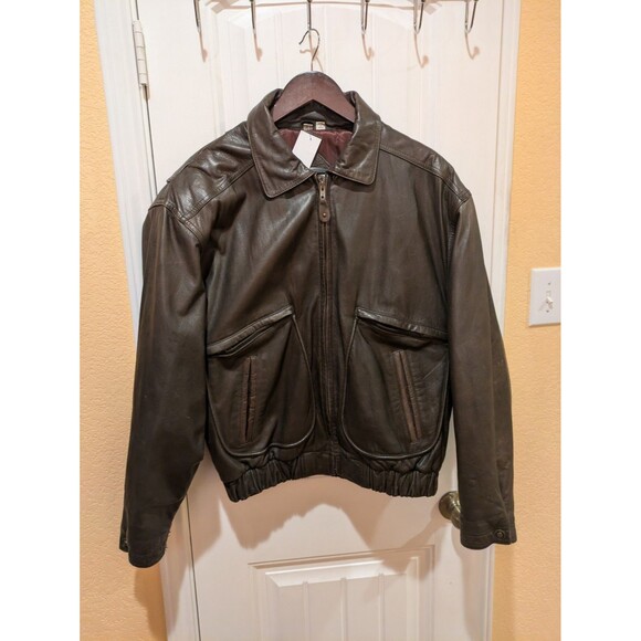 VTG Boulder Ridge Mens L Black Leather Jacket Bomber - Picture 7 of 16